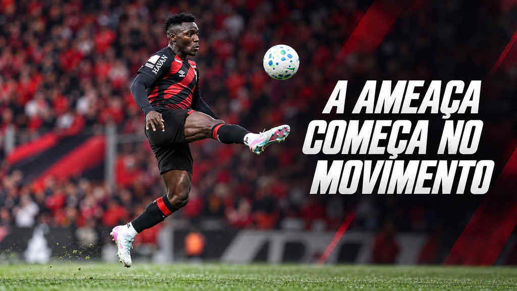Kevin Viveros dominando uma bola no ar, com a frase “A ameaça começa no movimento”.